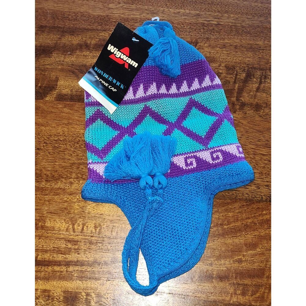 Wigwam Hat Cap Alpine Womens Purple blue Wonder Wick Wool Beanie Made USA Winter
